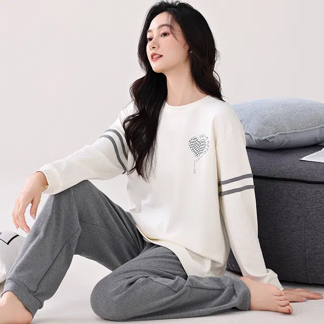 帕兰朵 简约纯色长袖套头家居服睡衣套装 女款