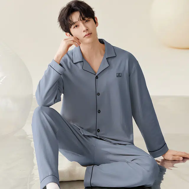 帕兰朵 简约翻领开衫家居服睡衣套装 男款