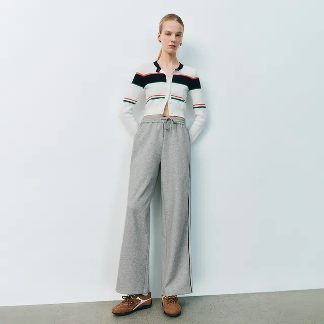 URBAN REVIVO Colorblock Casual Pants Light Grey