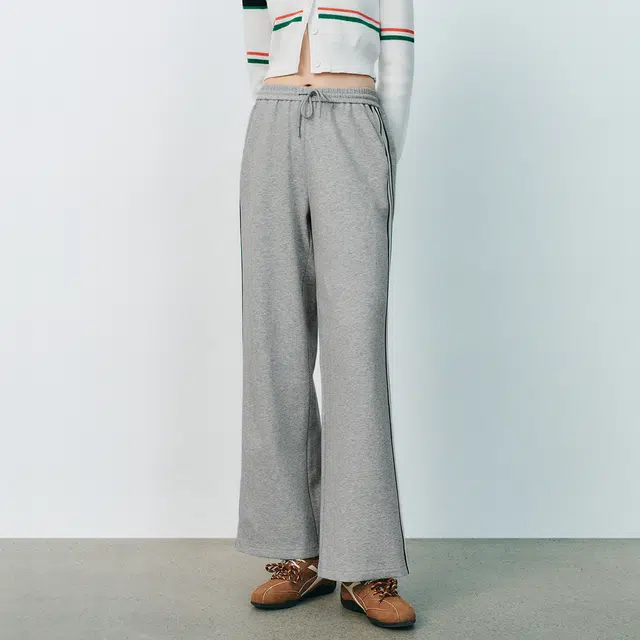 URBAN REVIVO Colorblock Casual Pants Light Grey