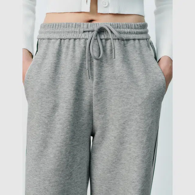 URBAN REVIVO Colorblock Casual Pants Light Grey