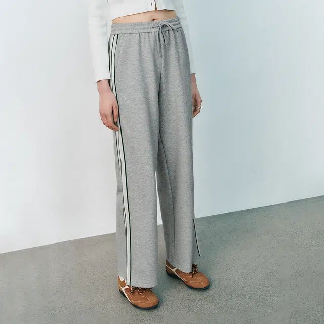 URBAN REVIVO Colorblock Casual Pants Light Grey