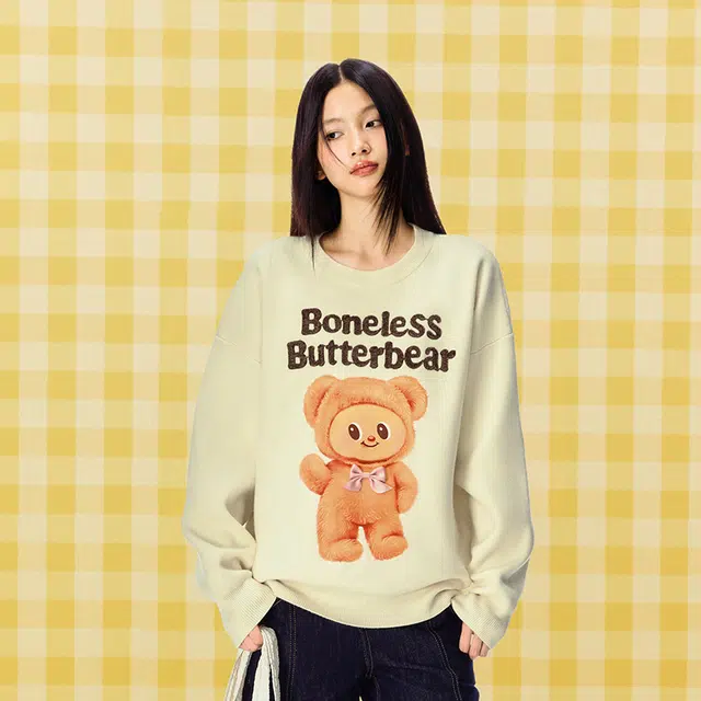 BONELESS Bear Print Long Sleeve Sweater