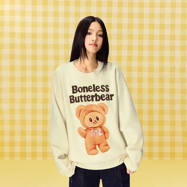 BONELESS Bear Print Long Sleeve Sweater