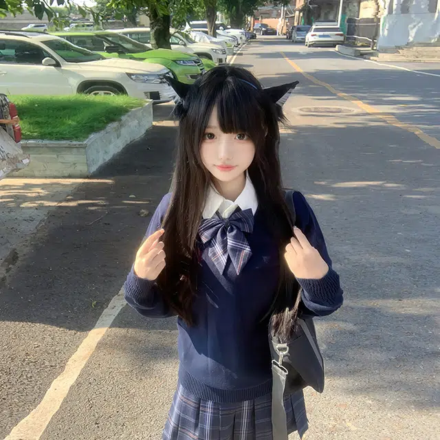 兔半眠 原创校供感立领上衣格纹学院风半裙制服 女款 绀色