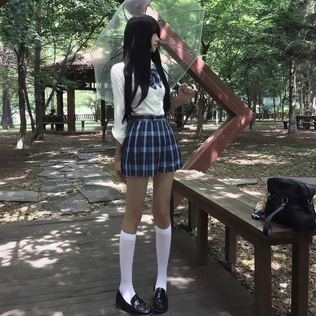 兔半眠 学院风甜酷长袖衬衫格子半身裙制服 女款