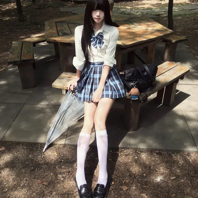 兔半眠 学院风甜酷长袖衬衫格子半身裙制服 女款