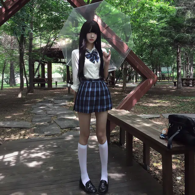 兔半眠 学院风甜酷长袖衬衫格子半身裙制服 女款