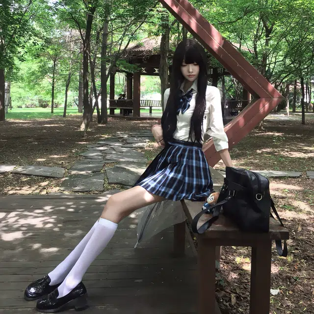 兔半眠 学院风甜酷长袖衬衫格子半身裙制服 女款