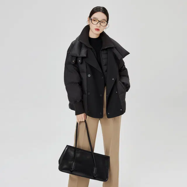 艾莱依 纯色假两件双层领羽绒服 女款