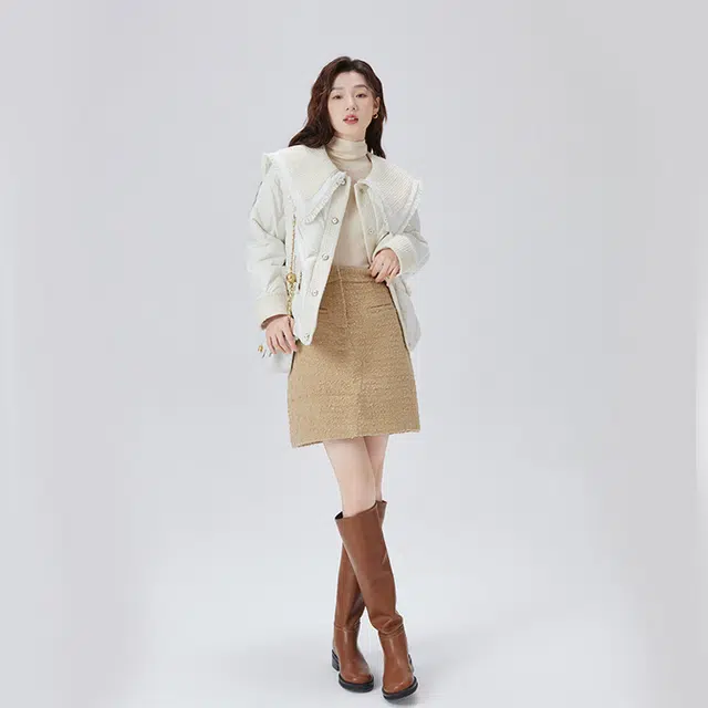 艾莱依 小香风翻领短款气质时尚拼接羽绒服 女款