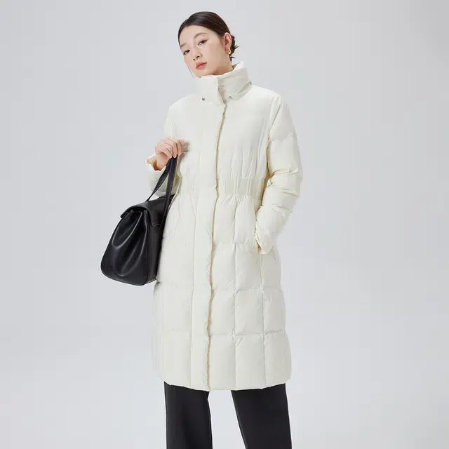 艾莱依 立领收腰舒适细腻柔和长款外套羽绒服 女款