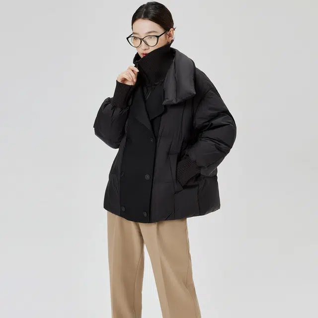 艾莱依 纯色假两件双层领羽绒服 女款