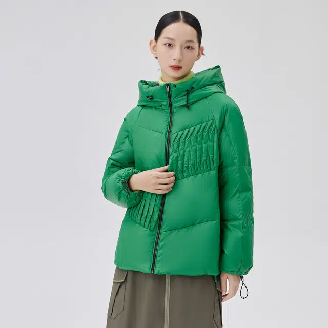 艾莱依 加厚款风琴褶纯色羽绒服 女款 炭黑