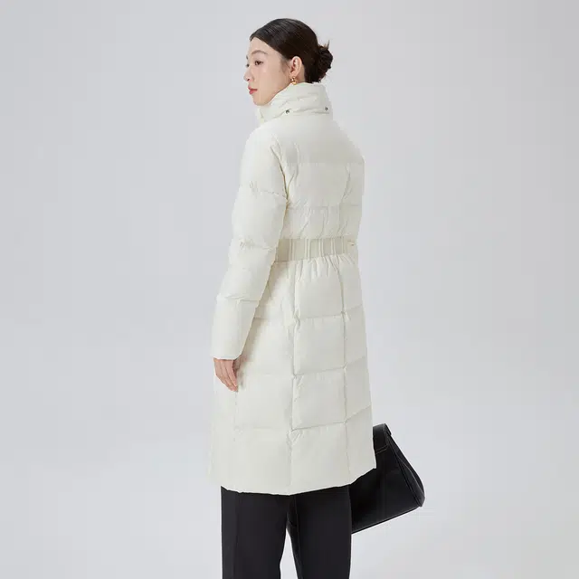艾莱依 立领收腰舒适细腻柔和长款外套羽绒服 女款