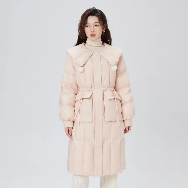艾莱依 大翻领长款保暖甜美舒适长袖羽绒服 女款