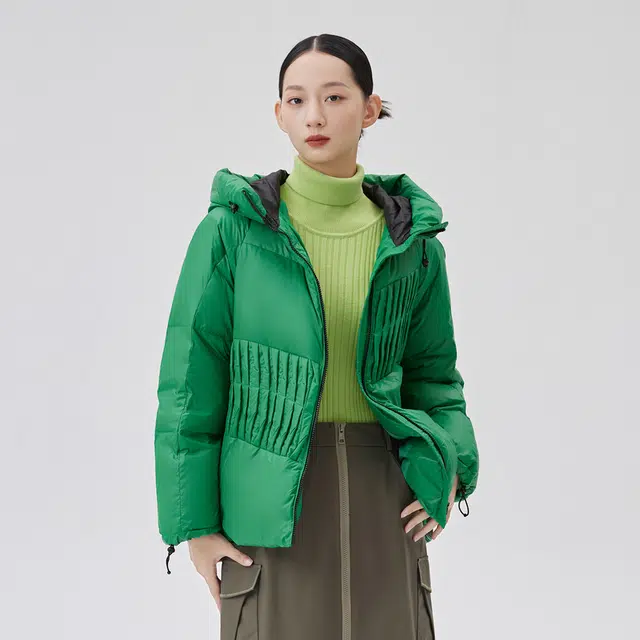 艾莱依 加厚款风琴褶纯色羽绒服 女款 炭黑