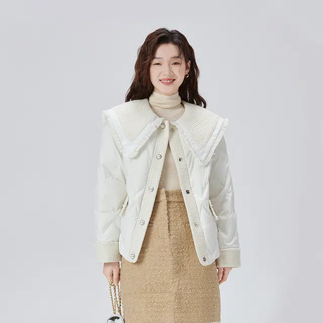 艾莱依 小香风翻领短款气质时尚拼接羽绒服 女款