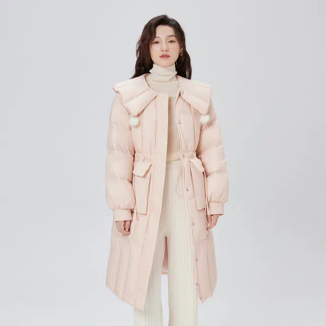 艾莱依 大翻领长款保暖甜美舒适长袖羽绒服 女款