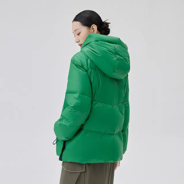 艾莱依 加厚款风琴褶纯色羽绒服 女款 炭黑