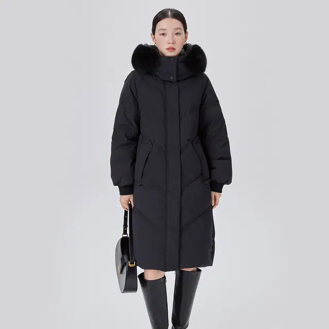 艾莱依 毛领轻奢高级连帽羽绒服 女款