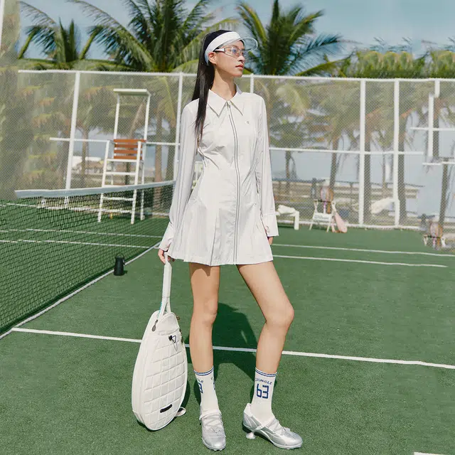 艾莱依 凉感原纱修身户外运动防晒长袖连衣裙 女款