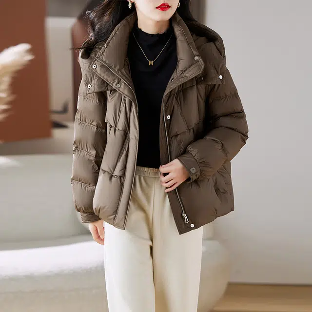 杭依阁 保暖纯色连帽休闲舒适时尚长袖羽绒服 女款