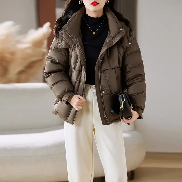 杭依阁 保暖纯色连帽休闲舒适时尚长袖羽绒服 女款