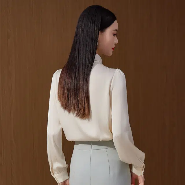 杭依阁 宽松纯色圆领长袖衬衫 女款