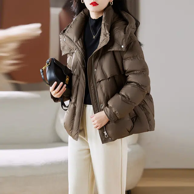 杭依阁 保暖纯色连帽休闲舒适时尚长袖羽绒服 女款