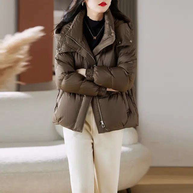 杭依阁 保暖纯色连帽休闲舒适时尚长袖羽绒服 女款