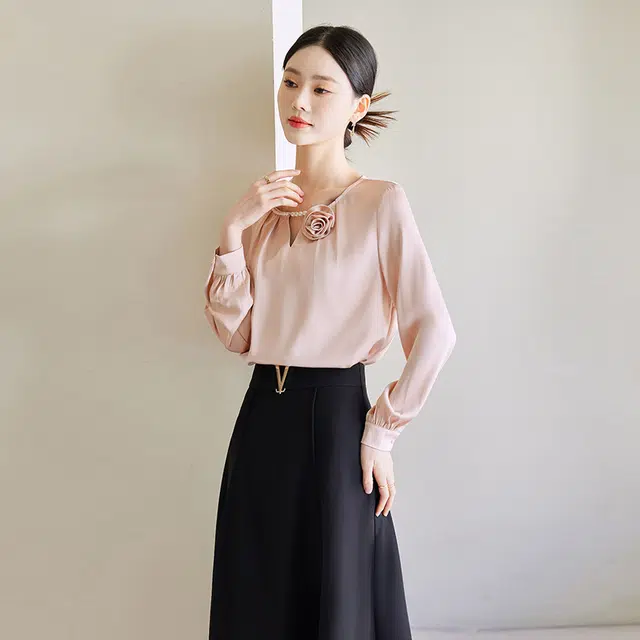 杭依阁 圆领宽松纯色长袖衬衫 女款