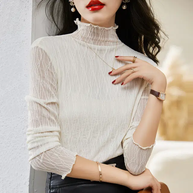 杭依阁 半高领打底衫纯色修身长袖衬衫 女款
