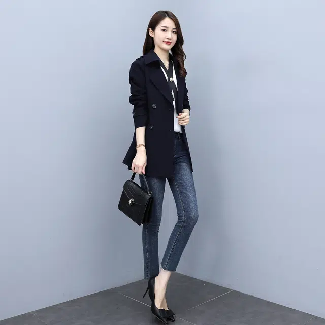 杭依阁 纯色西装领百搭时尚风衣 女款