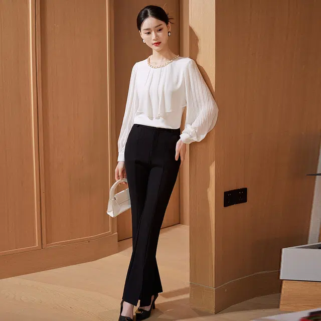 杭依阁 纯色圆领休闲长袖衬衫 女款