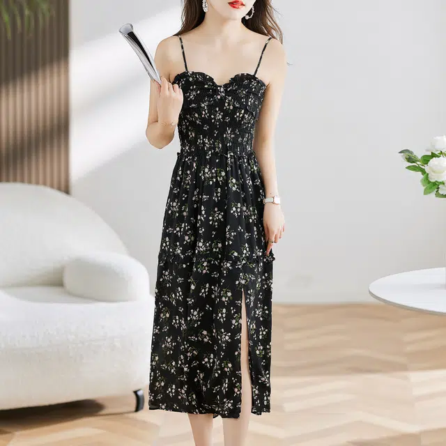 杭依阁 碎花收腰长款吊带连衣裙 女款 花色