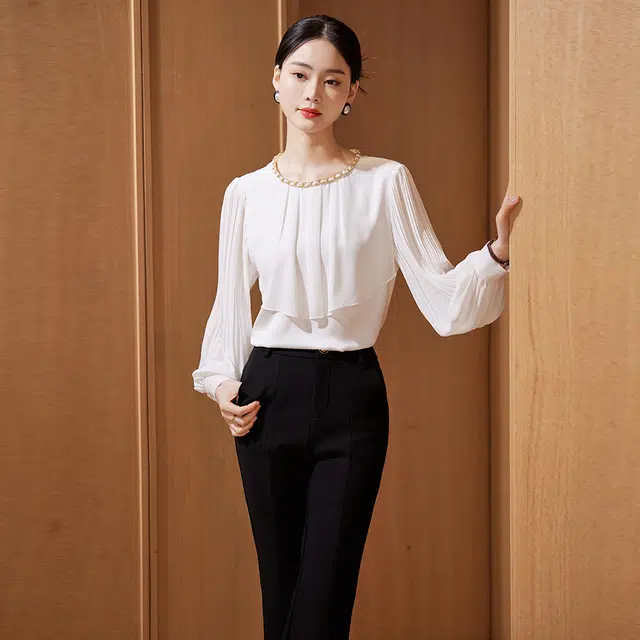 杭依阁 纯色圆领休闲长袖衬衫 女款