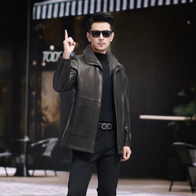 比利斯山羊 水貂领山羊皮湖羊毛内胆真皮皮衣 男女同款