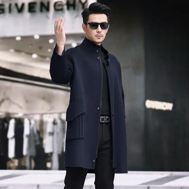 比利斯山羊 时尚小立领大口袋毛呢大衣外套 男女同款