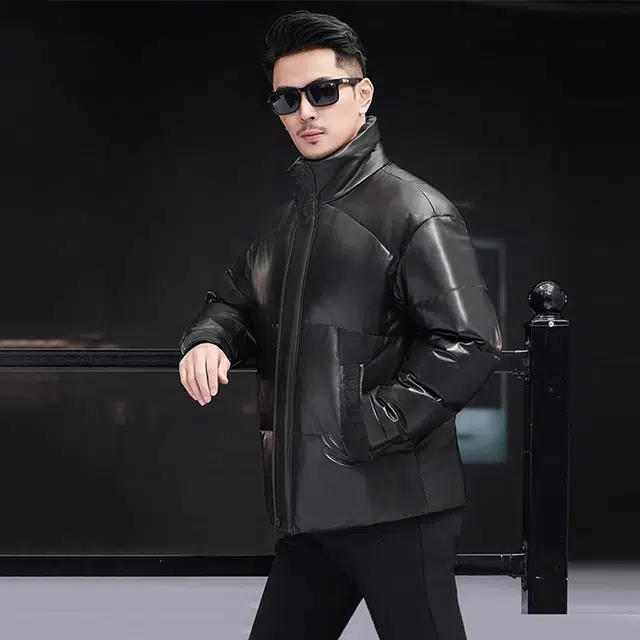 比利斯山羊 立领山羊皮白鹅绒真皮皮衣 男女同款