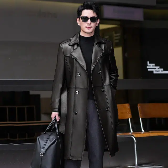 比利斯山羊 休闲西装领长款真皮皮衣 男女同款