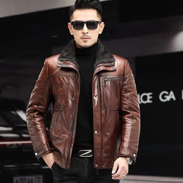 比利斯山羊 时尚山羊皮水貂内胆真皮皮衣 男女同款