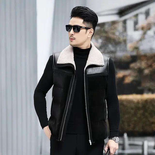 比利斯山羊 时尚鹅绒皮毛一体马甲外套 男女同款