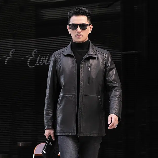 比利斯山羊 简约时尚翻领立体裁剪真皮皮衣 男女同款