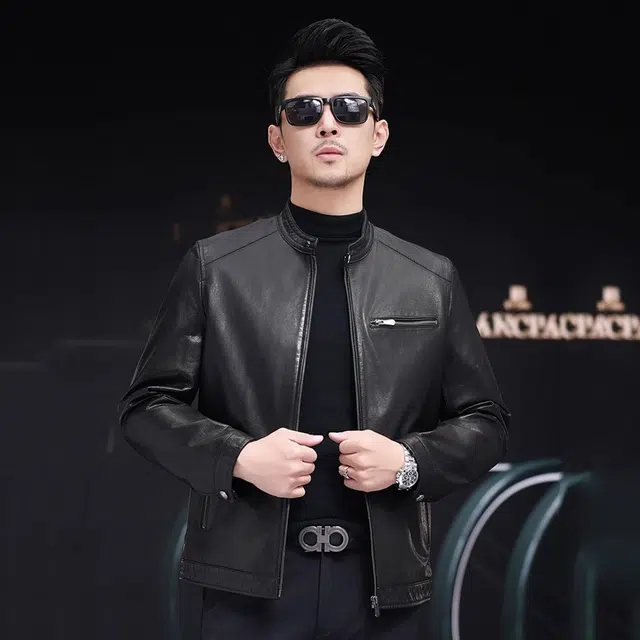 比利斯山羊 简约大气立领牛皮真皮皮衣 男女同款