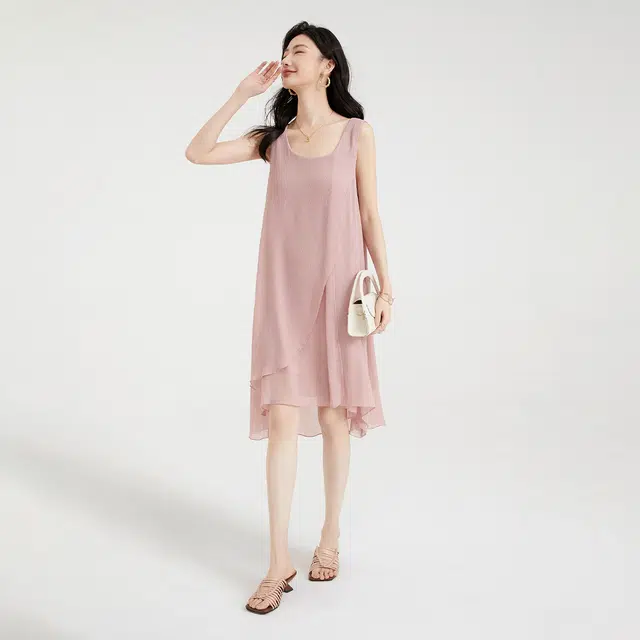 比利斯山羊 设计感宽松大码法式高级感雪纺长裙内搭显瘦遮肚子连衣裙 女款