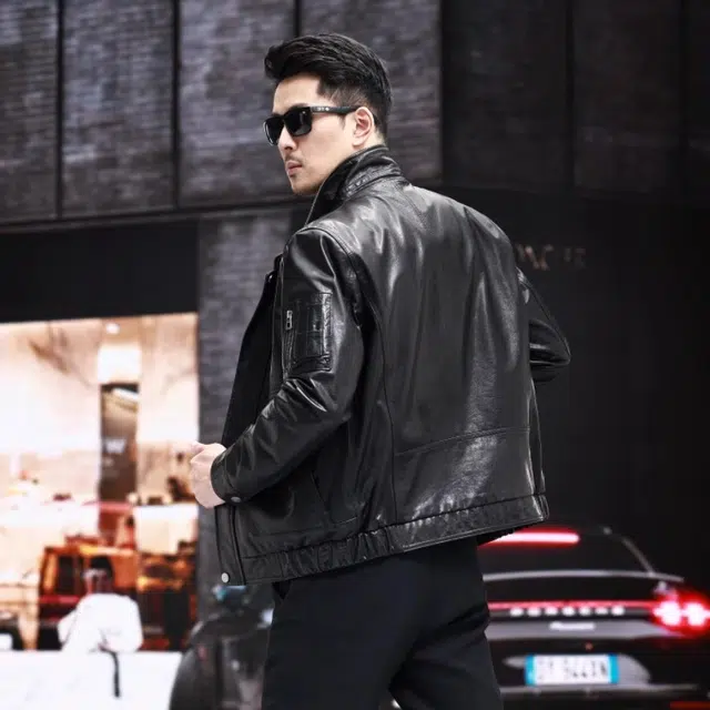 比利斯山羊 时尚休闲翻领牛皮真皮皮衣 男女同款