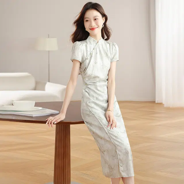 比利斯山羊 新中式旗袍休闲印花短袖连衣裙 女款