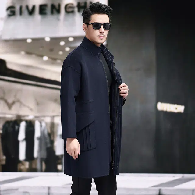 比利斯山羊 时尚小立领大口袋毛呢大衣外套 男女同款