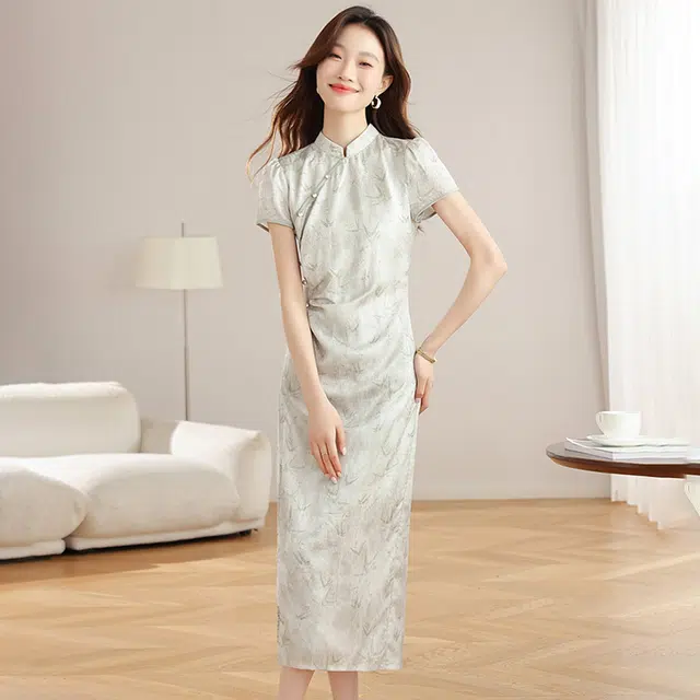 比利斯山羊 新中式旗袍休闲印花短袖连衣裙 女款